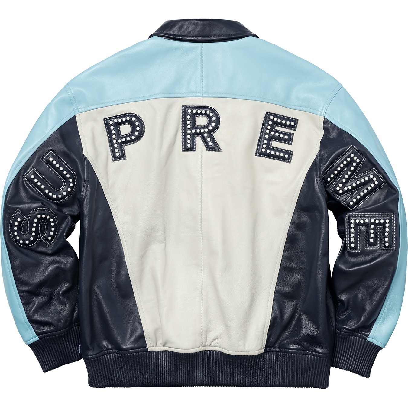 Studded Arc Logo Leather Jacket view 3